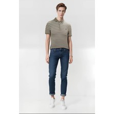 Sunfyre Çizgili Nakışlı Logolu Fermuarlı Slim Fit Polo Yaka Kısa Kollu Erkek T-Shirt