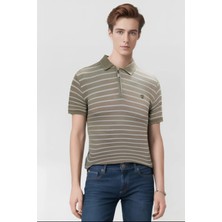 Sunfyre Çizgili Nakışlı Logolu Fermuarlı Slim Fit Polo Yaka Kısa Kollu Erkek T-Shirt