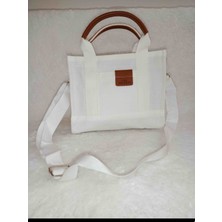 Ege18 Bags Beyaz Kanvas Kumaş Mini Totebag El ve Omuz Çantası