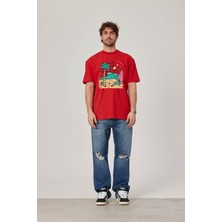 Nomarc Sörfçü Iskelet Baskılı Kırmızı Tshirt