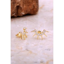 Sümer Telkari Taç Tasarım Altın Kaplama Gümüş Küpe 6941