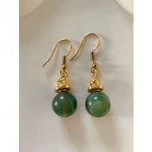 Karışık Kaset Yeşil Kendinden Desenli Topçuk Sallantılı Cam Küpe