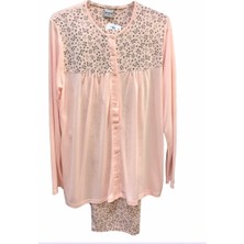 NENA-24576-Kadın Uzun Kollu Önden Açık Robalı  Pamuk Viskon Pijama Takımı