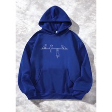Kids Face Özel Tasarım Kapüşonlu Akrobat Kediler Baskılı Şardonlu Kışlık Oversize Kız Çocuk Sweatshırt