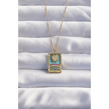 Xsay 316L Çelik Zincir Gold Renk Güneş Detay Renkli Zirkon Taşlı Tarot Kolye