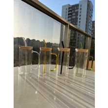 Daisy Renkli Cam Pipetli Hediyeli Tahta Kare Kapaklı Kahve Bardağı 4 Adet Renkli Kahve Bardağı