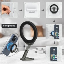 Unbrand T6 Çinko Alaşımı Çift Taraflı Manyetik Masaüstü Telefon Tutucu iPhone 16/16 Plus / 16 Pro / 16 Pro Max Için Ücretsiz Döndürülebilir Katlanabilir Stand (Yurt Dışından)