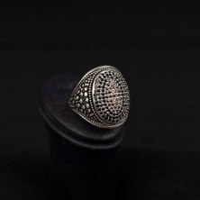 GIBYJEWEL Dikey Oval Pave Taşlı 925 Ayar Gümüş Erkek Yüzük