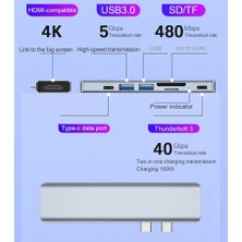 Foxyn FXN-072 4K Thunderbolt 3 Pd Veri Macbook/ Air M1 USB Type C HDMI USB 3.0 Sd Tf Kart Okuyucu Çevirici