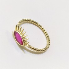 Altın Ofisi Kirpikli Göz Kırmızı Tek Taş Yüzük 14 Ayar Altın