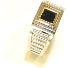 Altın Ofisi Erkek Siyah Taşlı Yüzük 14 Ayar Altın