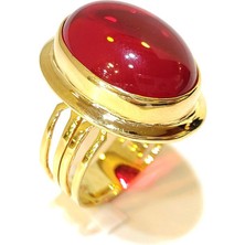 Altın Ofisi Oval Kırmızı Taşlı Yüzük 14 Ayar Altın 4K Videolu