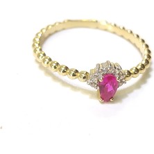 Altın Ofisi Damla Kırmızı Tek Taş Yüzük 14 Ayar Altın