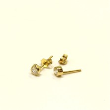 Altın Ofisi Tek Taş Vidalı Küpe 14 Ayar Altın 4K VİDEOLU