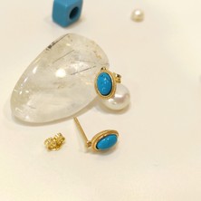 Altın Ofisi Firuze Turkuaz Taşlı Vidalı Küpe 14 Ayar Altın Hd Videolu