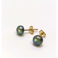 Altın Ofisi 7.5mm Siyah Inci Vidalı Küpe 14 Ayar Altın 4K Videolu