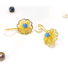 Altın Ofisi 17.5mm Sallanan Turkuaz Gül Küpe 14 Ayar Altın Hd Videolu