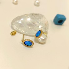 Altın Ofisi Mavi Opal  Taşlı Vidalı Küpe 14 Ayar Altın Hd Videolu