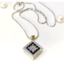 Altın Ofisi Kare Safir ve Pırlanta Taşlı Kolye 18 Ayar Altın Hd Videolu