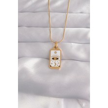 Ezo Concept 316L Çelik Gold Renk Beyaz Mineli Göz Figür Tarot Kolye