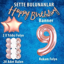 Balon Diyarı Rose Gold Konsept Yaş Doğum Günü Kutlama Seti; Beyaz Gold Konfetili Balon, Rakam Yıldız Folyo ve Banner