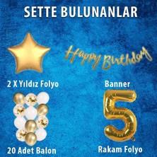 Balon Diyarı Gold Konsept 5 Yaş Doğum Günü Kutlama Seti + balon bandı