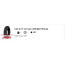 Petlas 7.50-16 Tt 121/120J 12PR NB37 Çeker Kamyonet Dört Mevsim Lastiği (Üretim Yılı: 2024)