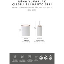 Okyanus Home Mina Beyaz Ahşap Desenli Çizgili Yuvarlak 2'Li Wc Kova Ve Fırça Seti
