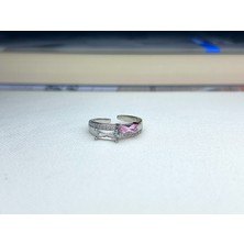 Ata Bijuteri Pembe Beyaz Dikdörtgen Taşlı Yüzük Silver Design