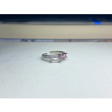 Ata Bijuteri Pembe Beyaz Dikdörtgen Taşlı Yüzük Silver Design