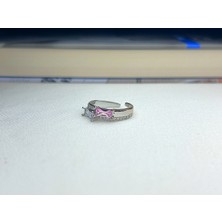 Ata Bijuteri Pembe Beyaz Dikdörtgen Taşlı Yüzük Silver Design