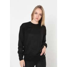 Stil Aura Unisex Uzun Kol Biskilet Yaka Dokuma Triko - Siyah