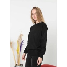 Stil Aura Unisex Uzun Kol Biskilet Yaka Dokuma Triko - Siyah