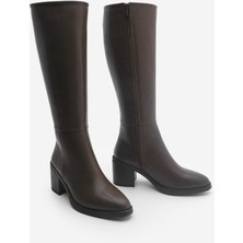 Marjin Kadın Kalın Topuklu Dizaltı Topuklu Çizme Aktone Kahve