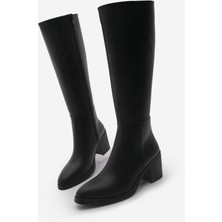 Marjin Kadın Kalın Topuklu Dizaltı Topuklu Çizme Aktone Siyah