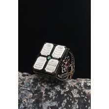 Prestige Gümüş Nas ve Felak ve Ihlas Sureleri 925 Ayar Gümüş Erkek Yüzüğü Tuğralı Özel Tasarım