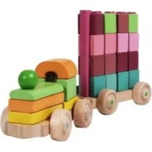 Wood Toys Ahşap Tren - 16 Küp Bloklu