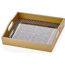 Decorium Asaf 24 Ayar Altın Yaldızlı 21X33 cm Dikdörtgen Cam Tepsi 9-03010018