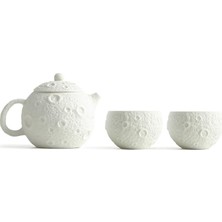 Yanglu Mini Planet Çay Seti, Meteorite Yüzeyli Sofra Çaydanlık & Çay Bardak Seti, 1 Çaydanlık & 2 Seramik Çay Fincanı, Mini Abs Çay Masası. Çay Severlere Hediye. (Beyaz) (Yurt Dışından)