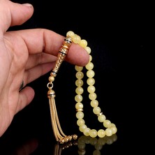 Takı925 Altın Kaplama Gümüş Set Püsküllü Damla Kehribar Tesbih