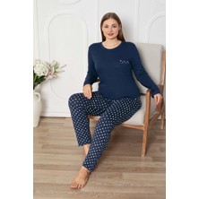 Kadın Büyük Geniş Beden Bisiklet Yaka Düğmesiz Mevsimlik Uzun Kol Cepli Pijama Takımı