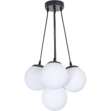 Fer Avize Çako Modern Tasarm Yatak Odası - Salon - Mutfak - Cafe Siyah Renk Beyaz Camlı 5 Li Avize