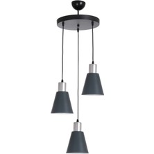 Fer Avize Trend Modern Tasarım Salon Oturma Odası Cafe Mutfak Gri Duylu Antrasit Renk 3 Lü Avize