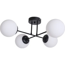 Fer Avize Çapraz Modern Tasarım Siyah Renk Beyaz Camlı Salon - Mutfak - Yatak Odası 4 Lü Avize