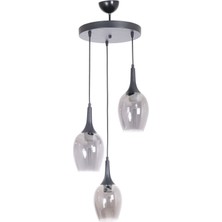 Fer Avize Ilyo Modern Tasarım Yatak Odası - Salon - Mutfak Sarkıt Füme Camlı 3 Lü Avize