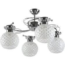 Fer Avize Dekoratif Krom Camli Salon - Mutfak - Yatak Odası 4 Lü Camlı Avize