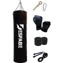 Desfabe Boxing Star 120X32CM Zincirli Boks Kum Torbası Siyah+Aparat+Boks Eldiveni+Bandaj+Atlama Ipi