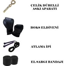 Desfabe Boxing Star 120X32CM Zincirli Boks Kum Torbası Siyah+Aparat+Boks Eldiveni+Bandaj+Atlama Ipi