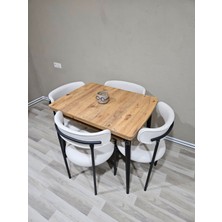 Enkare Beyaz Küçük Mdf Masa, Elisa Sandalye Takımı, Açılabilir Masa, 4 Kişilik Yemek Masası, 68X90