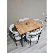 Enkare Beyaz Küçük Mdf Masa, Elisa Sandalye Takımı, Açılabilir Masa, 4 Kişilik Yemek Masası, 68X90